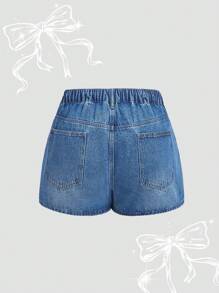 SHEIN MOD Plus Size Blue Denim Skorts, Casual Overlapping Skort Summer Vacations Woman 90s Clothes Springs For Women Y2k Clothes Cowgirls For Women Rave Spring Breaks Going Outs Streetwear 2000s Style Date Night Women Concert Women Going Outs Beach For Woman Boho Ibiza Fits Festivals For Women Button - Blue - View 2