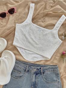 Soleia WYWH Women Herringbone Embroidered White Knit Jacquard Tank Top - Pink - View 3