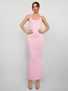 Aloruh Vestido largo de unicolor con lazo en la espalda y adorno, informal y elegante para uso diario, vestidos de primavera para mujeres, vestidos de graduación, bodas casuales, vestidos de vacaciones, vestidos de carnaval - Rosa - Ver 3