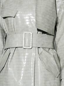 KIZN 设计师金属PU鳄鱼印花长风衣高级时尚背带大衣防水外套声明件 - 淺灰色 - 查看 4