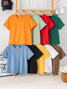 SHEIN Bộ 9 áo thun trẻ em trai: Thoải mái, thoáng khí, mặc hàng ngày, đa năng, giản dị, thời trang, cơ bản, đơn giản, dễ thương, nhiều màu sắc, cổ tròn, tay ngắn, áo thun dệt kim, thích hợp cho anh chị em, quần áo bố mẹ - con cái, phù hợp cho mặc hàng ngày, thể thao, trường học, tiệc tùng, lễ hội, biểu diễn, chụp ảnh, mùa tựu trường. - Nhiều màu - Xem 6