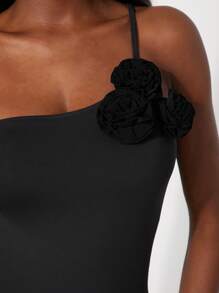 SHEIN Unity Conjunto de body con detalles de flores primaverales, de un solo hombro, atrevido, para festivales de verano, vacaciones, oficina, sirena, estilo colegial, atuendos casuales para mujer