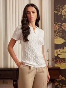 Anewsta Elaire Anewsta 春夏 Old Money 优雅简约 Polo 领短袖针织毛衣，羊毛混纺 - 白色 - 查看 4