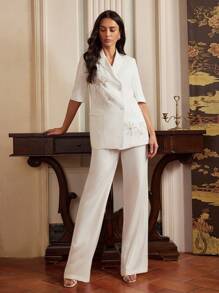 Anewsta Women's White Embroidered Casual Business Blazer, Elegant Old Money Style, Suitable For Spring And Summer - White - View 7