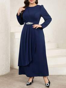 Veilorie Plus Size Women's Casual Simple Elegant Arabic Style Long Dress, For Everyday Wear,Modest