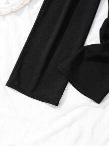 SHEIN Teen Girl Solid Color Elastic Waist Casual Simple Long Pants, Daily Wear - Black - View 5