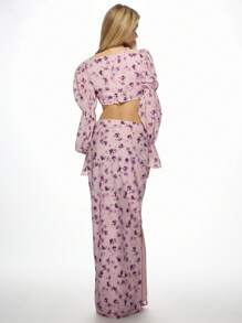 MISSGUIDED Milkmaid 套装泡泡袖短款上衣搭配长裙花卉印花夏季海滩波西米亚风节日两件套派对度假连衣裙套装 - 彩色 - 查看 2