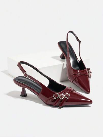 CUCCOO BIZCHIC Women's Pointed Toe Stiletto High Heel Slip-On Pumps, Shallow Vamp With Ankle Strap, Party & Spring Shoes