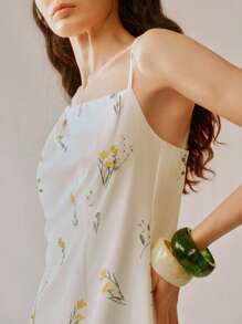 Chiquease 女士花卉印花衬里优雅性感不对称中长吊带连衣裙 - 白色 - 查看 7