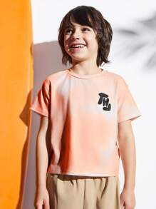 SHEIN Maglietta casual da ragazzo con collo tondo, maniche corte, stampa a lettera e Tintura a nodi - Multicolore - Visualizzare 1