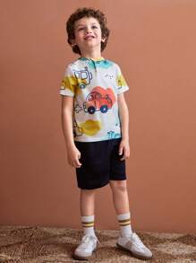 SHEIN Young Boys Colorful Cute Car Graphic Print Stripe T-Shirt - Multicolor - View 3