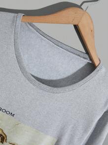 RueChic Men Letter Printed Regular Sweatshirt & Short Set - Grey - View 3