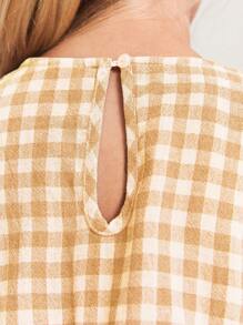 SHEIN Girls' Checkered Woven Fabric Puff Sleeve Flared Hem Blouse In Nature Style - Yellow - View 5