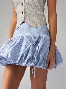 MISSGUIDED 泡泡迷你裙细条纹夏季时尚高腰聚拢气球短裤风格设计带侧袋休闲春季家居服 - 藍色 - 查看 3