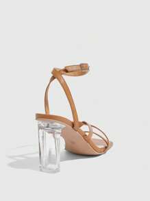 CUCCOO SZL 女士黑色条纹透明高跟凉鞋