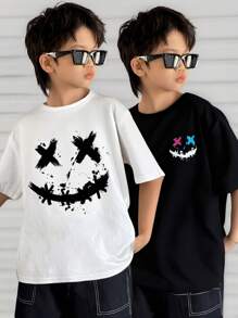SHEIN Tween Boy Casual Street Graphic Print Crew Neck T-shirt, gebreide tops geschikt voor woon-werkverkeer, school, dagelijkse casual kleding, sport, lente/zomer