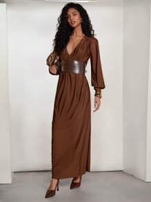 COSMINA 秋冬棕色女士束腰连衣裙