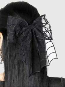 ROMWE 1 kẹp tóc nơ kiểu mạng nhện ren Gothic dành cho nữ, kẹp tóc móng vuốt lễ hội, kẹp tóc Halloween - màu đen - Xem 3