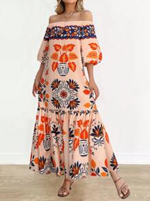 Breezaya Women's Bohemian Style Off Shoulder Dress - Multicolor - View 5