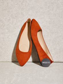 SHUZIA Fashionable Women's Brown Faux Suede Wide Fit Fashionable Flat Pointed Slip On Low Heel Comfort Shoe - Brown - View 3