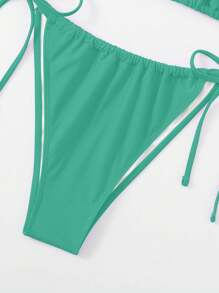 SHEIN Swim Curve 2pcs Plus Size Women Solid Color Underwire Bandeau Tankini Swimwear Set, Sexy & Fashionable For Summer Beach Vacation - Green - View 4