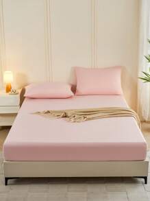 1 件纯色浅粉色床笠、床垫保护套、床垫罩、床单，柔软透气，适合所有尺寸的床 - 单人床、双人床、特大号床、大号床单，深口袋最大可达 11.8 英寸家纺