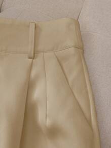 SHEIN PETITE Quần Short Thường Ngày Cho Nữ, Phong Cách Tối Giản, Mặc Hàng Ngày - Màu Khaki - Xem 3