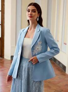 ZEYLAH 刺绣装饰腰部修身西装外套 - 藍色 - 查看 5