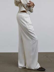 Athîral Women's Satin Elastic Waist Loose Wide Leg Trouser Pants Old Money Aesthetic