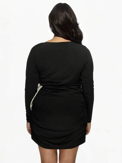 MISSGUIDED PLUS Plus Size Long Sleeve Mini Bodycon Dress With Ruched Side  And BowMISSGUIDED