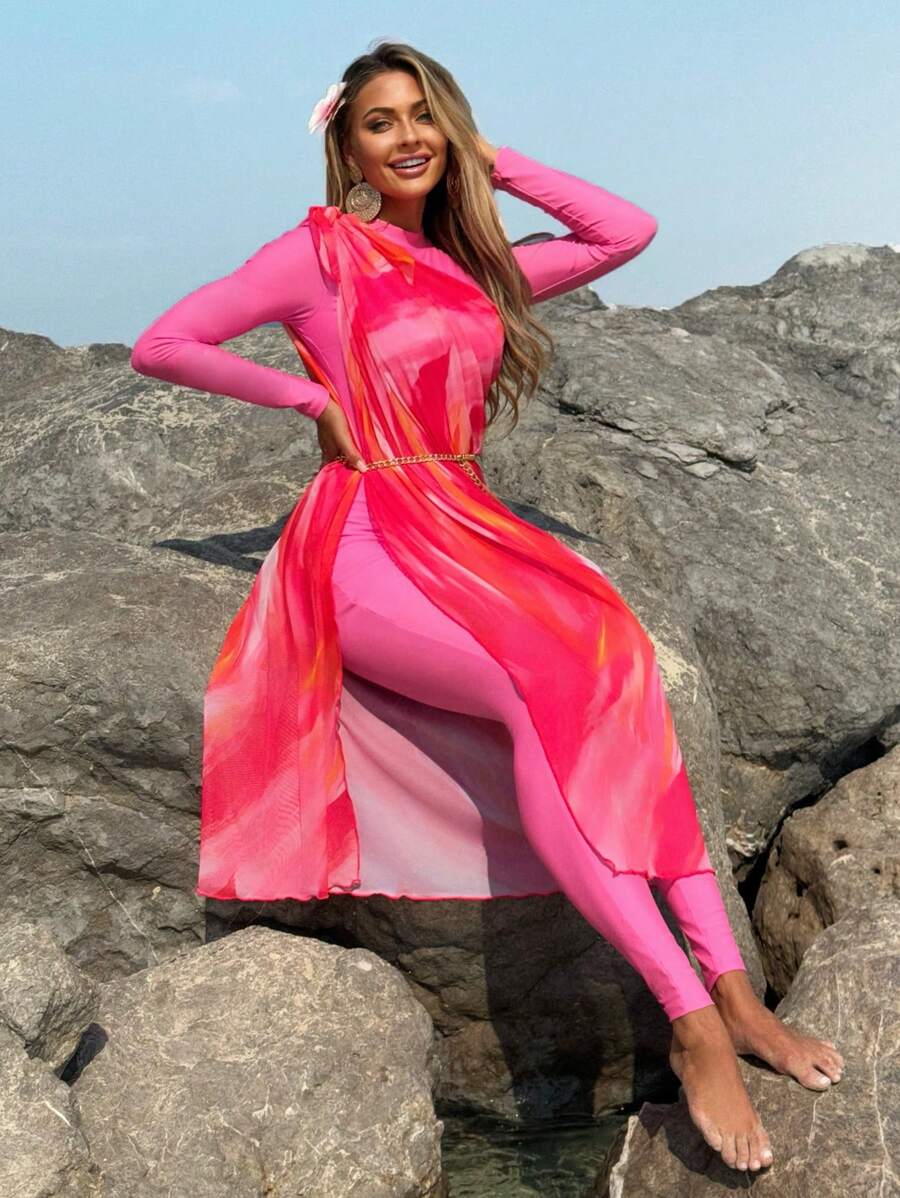 SHEIN Swim Mulvari 2-Piece Women Set, New Multicolor Long Sleeve High ...