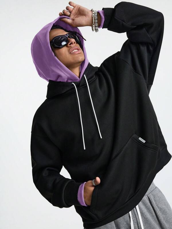 Manfinity VCAY Men's Loose Fit Pocket Knitted Casual Hoodie, For Fall Winter