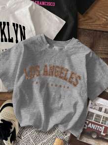Attitoon 3pcs Casual Minimalist English Graphic Round Neck Short Sleeve Cropped Fitted Tee Shirt For Women Back To School