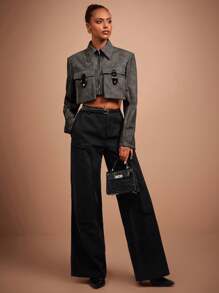 COSMINA Women's Front Zipper Long Sleeve Pocket Casual Jacket, Minimalist Style - Dark Grey - View 3