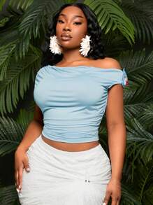 SHEIN SXY Plus Size Women Sexy Spring And Summer 3D Flower Decor Sleeveless Asymmetrical Neck Tight Short Crop Top ,Suitable For Early Spring, Spring And Summer, Rainforest, Beach Party, Seaside Vacation, Bonfire Party, Cool And Light, Slim Fit, Comfortable To Wear,Easy To Match&Looks Slim,Accent Your Body,Flatter The Figure