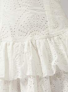 MISSGUIDED Broderie Anglaise Mini Dress With Tiered Ruffle Hem Square Neck Sleeveless Summer Party Dress Eyelet Embroidered Wedding Guest Sundress Perfect For Beach Vacation