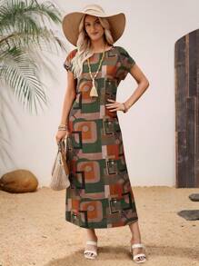 EMERY ROSE Printed Batwing Sleeve Summer Boho Long Dress - Multicolor - View 7