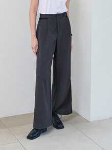 DAZY Pantalones de mujer de unicolor con pliegue delantero minimalista, pantalones casuales para uso diario, pantalones de vestir de mujer para atuendo de negocios - Gris Oscuro - Ver 6