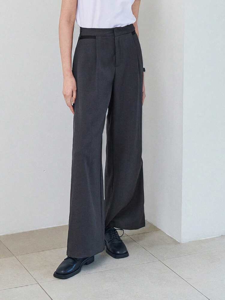 Women's Solid Color Minimalist Pleat Front Pants, Casual Slacks For Everyday Wear,Women Dress Pants Business Attire