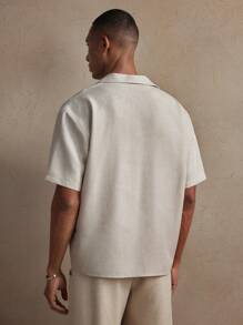 AKNOTIC Business Casual 男士杏色编织花卉刺绣宽松落肩时尚休闲衬衫，适合春夏季、日常穿着、度假、婚礼、情侣装、学校 - 杏色 - 查看 5