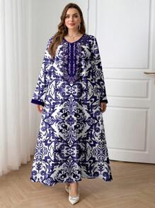 Al Najma Plus Size Casual Minimalist All-Over Print Arabic Style Dress - White - View 3