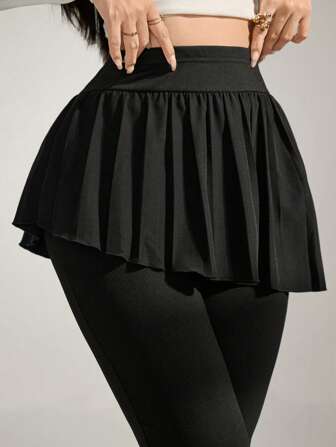 Mulvari Falda con volantes en el bajo y leggings adheridos (2 en 1) de unicolor para mujer