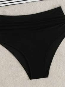 Swim Vcay Women Striped Spaghetti Strap Color Block Tankini Swimwear Set, Summer Beach Vacation