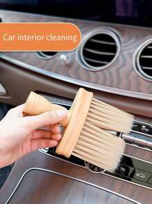 SHEIN 1pc Wooden Handle Cleaning Brush, Long Bristle Brush For Cleaning Car Air Conditioning Outlet, Interior Cracks
