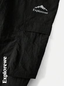 SHEIN Teen Girl Letter Print Cargo Pocket Drawstring Jogger Pants - Black - View 10