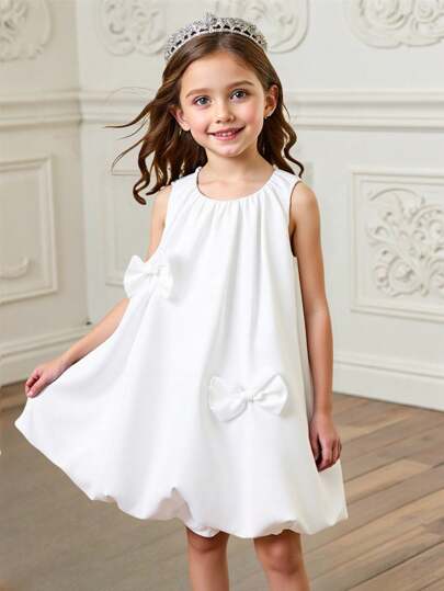 Young Girl Elegant Sweet Cute Fashion White Sleeveless Dress, Summer