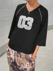 SHEIN Unity Oversized Casual Personalized Numeric Print T-Shirt, Football Sports Event - Black and White - View 5