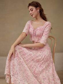 MOTF PREMIUM EMBROIDERY SCALLOP HEM SKIRT - Baby Pink - View 5