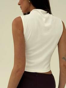 Aloruh Nueva blusa de tirantes de noche y vacaciones con decoración metálica negra - Blanco - Ver 2