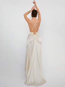 Aloruh Women's White Halter Backless Floral Lace Applique Deep V Back Maxi Dress White Long Dress Women Dresses White Summer Outfits For Women Spring Outfits Prom Dress Wedding Guest Dress Women Formal Dresses Dresses For Women Elegant Birthday Dresses Wedding Dress Maxi Dress Graduation Dress Cocktail Dresses Concert Outfit